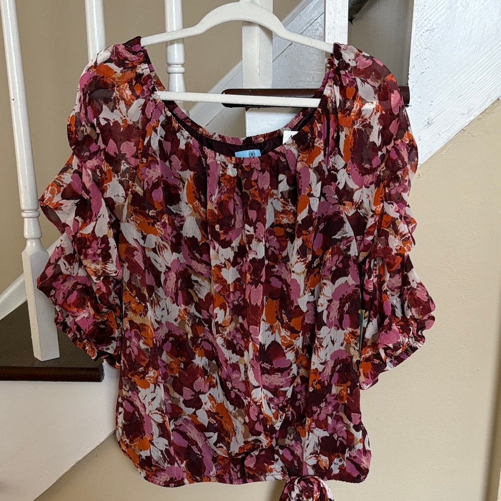 CeCe Multicolor Floral Ruffle Sleeve Blouse